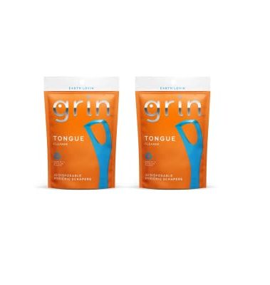 Grin Disposable Tongue Scrapers with Dental Picks for Teeth Cleaning, Tongue Cleaner for Adults & Fresh Breath, Plastic Tongue Scrape Cleaner for Oral Care, Tongue Scraper Set for Bad Breath - 2 Pack