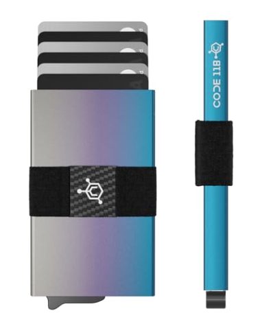 CODE 118 Wallet - Premium Automatic Smart Wallet, RFID Blocking, Pop Up Mens Minimalist Metal Wallet, 6061-T6 Aerospace-Grade Aluminum, Genuine 3K Carbon Fiber (Classic, Ombre Fade)