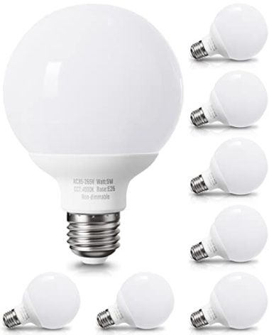 Pazetiv 8 Pack LED Globe Light Bulbs for Bathroom, 120V 60 watt Equivalent, Natural Daylight 4000K, E26 Medium Base, Non-Dimmable Vanity Light Bulbs Round, Bright G25 LED Bulb Over Mirror
