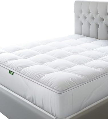 Sleep Mantra 100% Cotton Mattress Topper Queen Size - Premium Wrap-Around Cooling Topper Fits up to 20-Inch Mattress - Extra Soft, Deep Pocket, Breathable & Plush Quilted Down Fill (White)