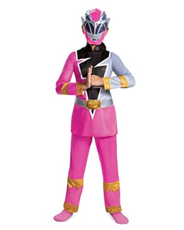 Pink Power Ranger Costume for Girls, Official Dino Fury Power Ranger Suit with Mask, Kids Size Medium (7-8)