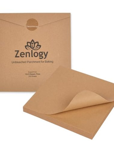 Zenlogy 12x12 Parchment Paper Squares (200 Sheets), Unbleached, High Heat, Non-stick, Pre-cut Baking Paper for Dehydrator, Ninja Foodi Flip Air Fryer, Toaster Oven, and so much more.