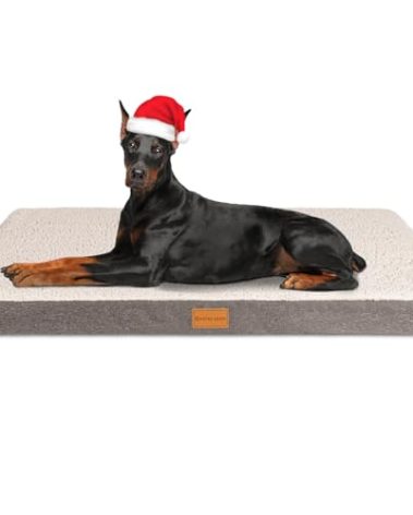 Patas Lague Orthopedic Jumbo Dog Bed for Large Sized Dog 56''X40'', Soft Waterproof Egg Crate Foam Large Pet Crate Beds Mat with Removable Washable Cover and Non-Slip Bottom, Ivory