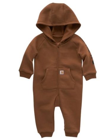 Carhartt Boys Long-Sleeve Zip-Front Hooded Coverall, Carhartt Brown Solid, 6 Months
