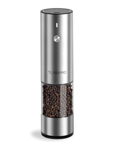 Electric Salt and Pepper Grinder, USB Rechargeable, Automatic Salt and Pepper Shaker, Adjustable Coarseness, Electric Pepper Mill, LED Light, Refillable, Kitchen Gadget (1-Pack, Stainless Steel)