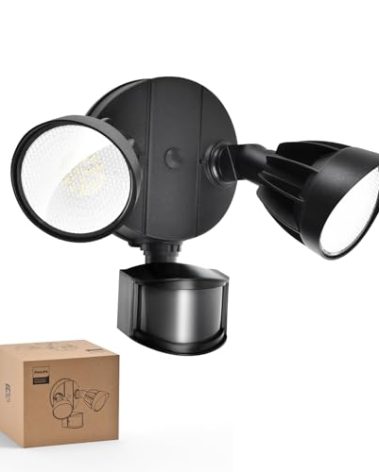 Philips 44W 4200 lm LED Security Light Outdoor w/PIR Motion Sensor, 5000K Daylight Flood Light, Waterproof, Dusk to Dawn, 2 Heads, 4 Modes