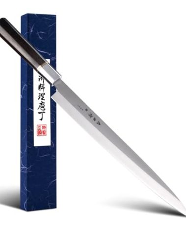Sumteene Sushi Knife 12 inch (300mm), Yanagiba Knife with 7Cr17MoV High Carbon Stainless Steel Blade, Octagonal Ebony Handle