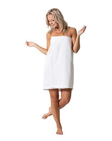 Turkish Linen Women’s Waffle Spa Body Wrap with Adjustable Closure (XX-Large, White)