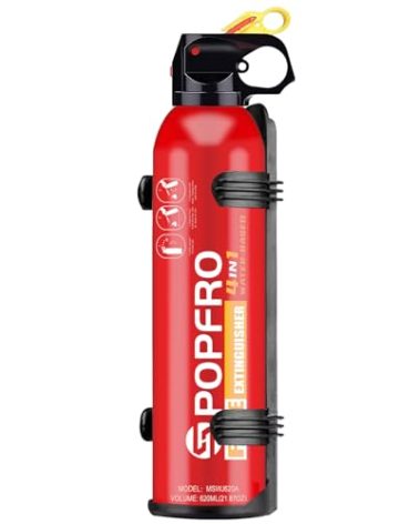 POPFRO Portable Fire Extinguisher | 4-in-1 Small Fire Extinguisher for Home, Garage, Kitchen, Car | For Electric, Textile and Grease Fires | Non-Toxic, Easy Clean | Wall Mount Incl (1 pack)
