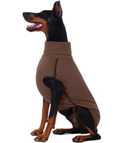 ROZKITCH Fleece Dog Sweatshirts for Large Dogs, Pet Windproof Warm Cold Weather Jacket Vest Cozy Jumpsuit Apparel Outfit Clothes for Walking Hiking Travel Sleep Brown 2XL