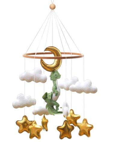 Wenqik Baby Crib Mobile for Nursery Green Leaf Dragon Mobile Crib Forest Green Forest Baby Shower Gift for Boys and Girls(Dragon)