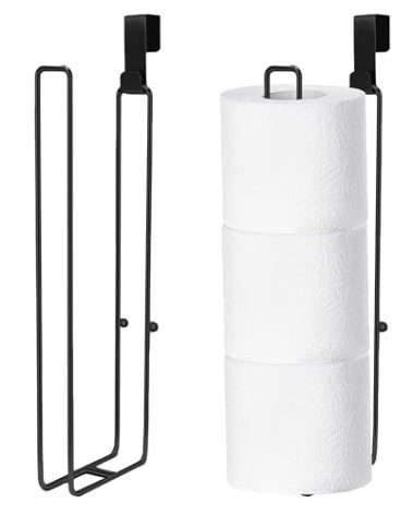 Black Toilet Paper Holder, Over The Tank Toilet Paper Roll Holder Wall Mount, Matte Black Camper Accessories Tissue Holder with Storage Extra 6 Roll Tissue, Small Bathroom Essential for New Home, 2Pcs