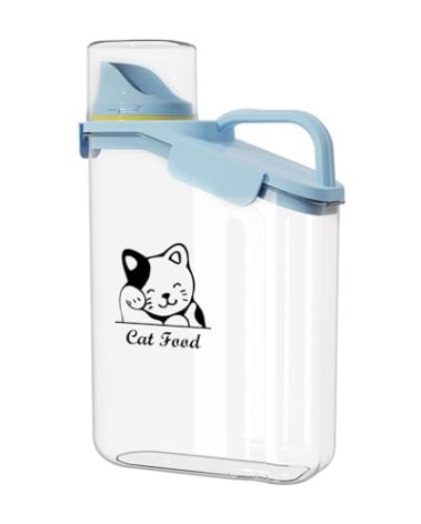 Brabtod Cat Food Storage Container Airtight |3 Qt/2.8 L Clear Plastic Cat Puppy Food Treats Container with Measuring Cup|Hold up to 3.8lbs Pet Food|Portable Food Containers for Travel|BPA Free-Blue
