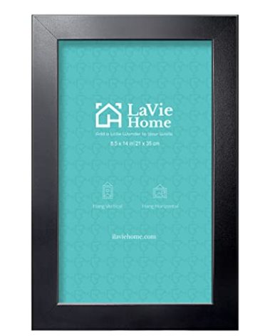LaVie Home 8.5 x 14 Picture Frame Black, Legal Paper Size Wood Poster Frame with High Definition Plexiglass, Horizontal or Vertical Wall Certificate Frame Suitable for Legal Sized Document, 1pc