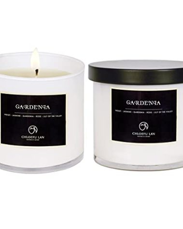 Chloefu LAN Gardenia Scented Candles - Highly Scented, 7.1oz|45 Hour Long Burning, Gifts for Women, 100% Natural Soy, Home Decor, White Glass Jar With Gift Box 2 Pack