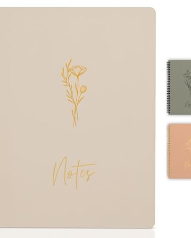 ZICOTO Aesthetic Spiral Notebook Journal For Women - Cute Beige 10.5 x 8.5 College Ruled To Do List Notepad With Large Pockets - Perfect to Stay Organized and Boost Productivity at Work or School