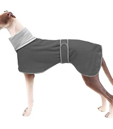 Geyecete Greyhound Cosy Fleece Jumper, Dog Winter Coat with Warm Fleece Lining, Outdoor Dog Apparel with Adjustable Bands for Medium, Large Dog Gray-L