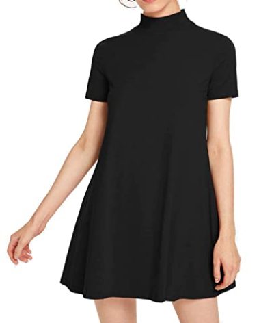Milumia Women's Mock Neck T Shirt Dress Casual Short Sleeve Loose A Line Swing Mini Dress Black Large