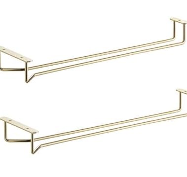 Soro Essentials- 16" Glass Hanging Stemware Rack Brass Plated Set of 2- Wine Glass Hangers Under Shelf Cabinet Wire Wine Holder Storage Hanger for Cabinet Kitchen Bar or Home