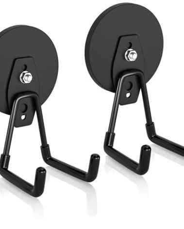 ENUODA Strong Magnetic Hooks Heavy Duty 2 Pack Garage Hooks Heavy Duty Magnet Utility Hooks for Hanging Yard Tools Extension Hose Power Tools Workshop Organization Outdoor Indoor, 25Lbs