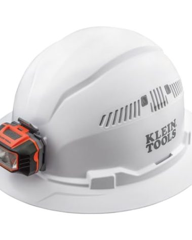 Klein Tools 60407 Hard Hat, Light, Vented Full Brim Style, Padded, Self-Wicking Odor-Resistant Sweatband, White