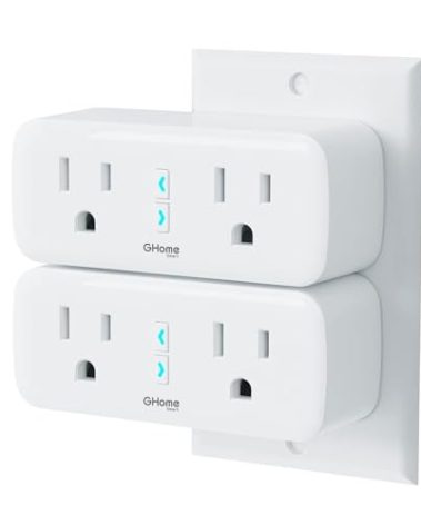 Dual Smart Plug 15A, GHome Smart Plugs Work with Alexa and Google Home, 2-in-1 Compact Smart Outlet Timer with APP Remote Control, 2.4GHz Wi-Fi Only, No Hub Required, FCC Listed, 2 Pack