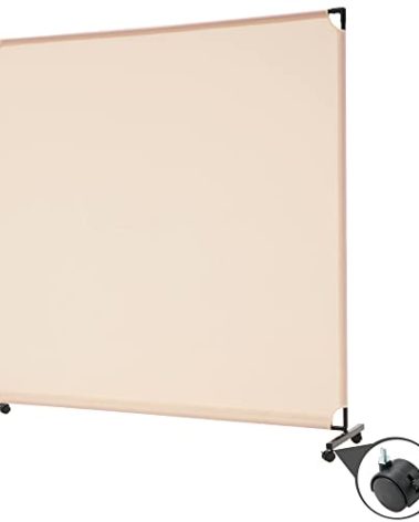 Spurgehom 6FT Single Panel Rolling Room Divider, Partition Privacy Screens with Wheels, Freestanding Fabric Room Panel, Portable Wall Divider for Office, Room, Restaurant, Hospital (Beige)