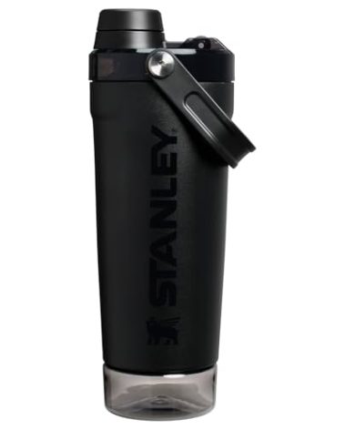 Stanley Activate Shaker Bottle 20 oz | Leakproof Insulated Stainless Steel Shaker Cup | Base Storage and Twist On Fast Flow Lid | Protein Shakes and Pre Workout Powder | BPA-Free | Black