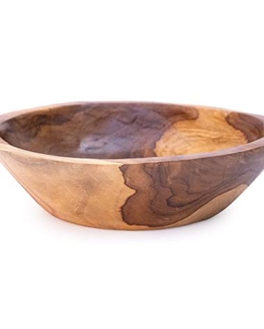 ANDALUCA 9 Inch Teak Wood Hand Carved Rustic Organic Bowl Small (9"-10" Diameter)