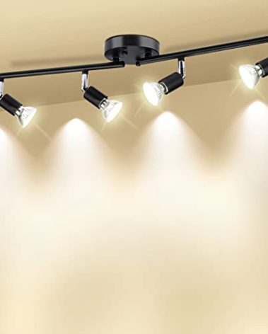 HURYEE Track Lighting Kit, 4 Head Foldable Ceiling Spot Light with GU10 Socket for Kitchen Hallyway Bedroom Fixture Directional Accent Lamp