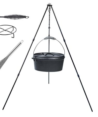 4.5Qt camping dutch oven with lid,cast iron dutch oven,Lifter Handle,Camping Tripod,Cast Iron Camping Cookware, Camping Oven - Campfire Cooking Equipment,With Free Scrubber Brush Stainless Steel Material