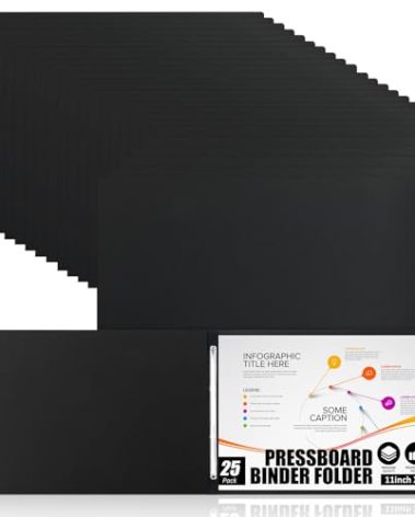 Resurhang 25 Pcs Pressboard Report Cover, 3" Capacity Presentation Binder Folder with Metal Prong Paper Fastener to Neatly Bind Reports Proposals Transcripts, Other Documents (11x17 Inch,Black)