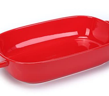 6 Quart Large Rectangular Baking Dish, 16x11 Inches Ceramic Baking Pan Casserole Dish for Cooking,Kitchen and Daily Use, Safe for Oven Microwave Refrigerator Disinfection Cabinet and Dishwasher,Red