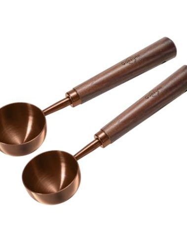 Gonzone Vintage Coffee Measuring Spoon - 304 Stainless Steel, Coffee Scoop,10g Capacity, Walnut Handle - Perfect for Coffee, Tea, and More (Rose Gold(2pcs))