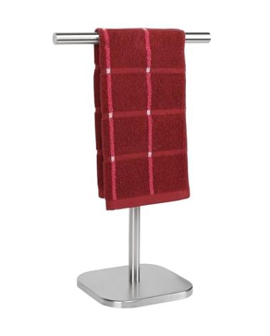 TocTen Hand Towel Holder Stand, T-Shape Hand Towel Rack for Bathroom Vanity Countertop, SUS 304 Stainless Steel Bath Towel Bar Stand with Heavy Duty Base (Brushed Nickel)