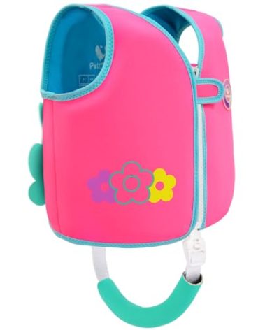 Pottwal Swim Vest for Kids - Swim Jacket for 1-2 Years (24-33LBS) - Made of Neoprene & EPE - with Adjustable Crotch Strap - Peach Red