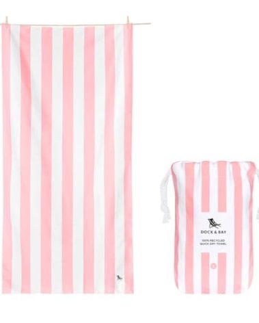 Dock & Bay Beach Towel - Quick Dry, Sand Free - Compact, Lightweight - 100% Recycled - Includes Bag - Cabana Light - Malibu Pink, Extra Large (200x90cm, 78x35)