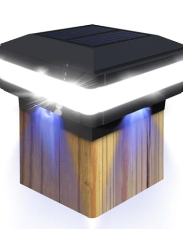 Sumaote Solar Post Cap Light, Outdoor Waterproof LED Solar Post Light Fits 4x4 5x5 6x6 Wooden Posts Fence Lights Platform Garden Patio Deck 6000K White Lighting, Black Shell, 1 Pack