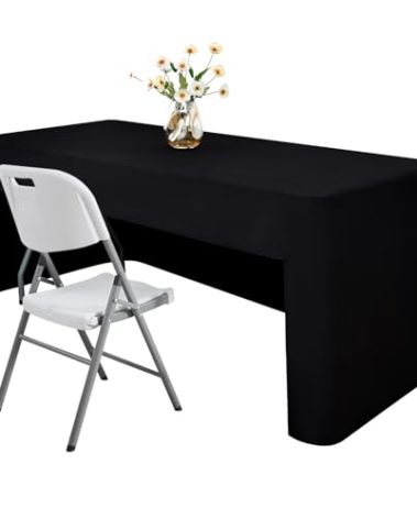 Nacuci 60X30 Inch Black Rectangle Fitted Tablecloth Open Back Fitted Table Cloth Washable Polyester Fitted Table Cover for 5 Foot Folding Table Display Trade Show Party Wedding Banquet Birthday