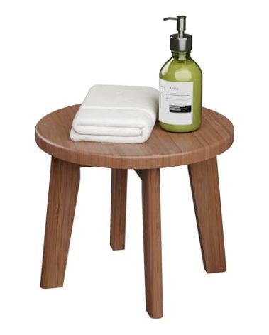 Wooden Step Stools for Kids,Small Portable Wood Stepping Stools Bamboo Shower Stool for Adults Sturdy Non-Slip Bench 300 lbs in Office Bathroom Kitchen Plant Stand 10inch (Round)