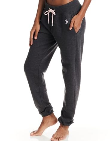 U.S. Polo Assn. Womens Sweatpants, French Terry Lounge Pants with Pockets (Dark Charcoal Heather, Large)