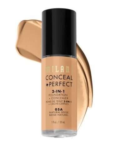 Milani Conceal + Perfect 2-in-1 Foundation + Concealer for a Flawless Complexion, Under Eye Corrector, Cover Redness and Imperfections, Waterproof and Sweatproof - Natural Beige