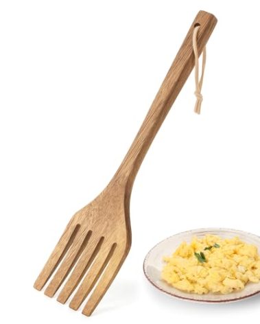 Baderke 10 Inches Acacia Wooden Forks for Cooking Kitchen Baking Tool Five Tines Long Handle Wood Fork for Home Restaurant Kitchen Salad Pasta Grill Tasting Utensils