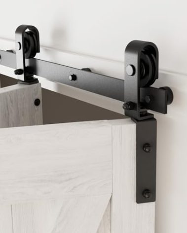 CCJH 60" Bi-Folding Sliding Barn Door Hardware Kit for 2 Doors,Slide Smoothly Quietly,Black Track J Shape Roller,No Door