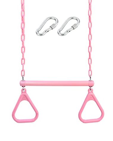 18" Pink Trapeze Swing Bar Rings 48" Heavy Duty Plastic Coated Chains Swing Set Accessories