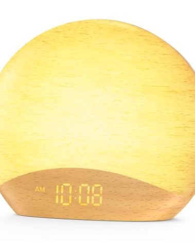 HOUSBAY Sunrise Alarm Clock Sound Machine, Wake Up Light- Soothing Sleep Sounds, Gentle Sunrise Alarm, Dimmable Night Light, Digital Clock & White Noise for Sleeping, Bedroom (Full Wooden Tone)