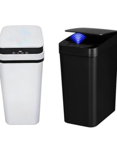 QSFWCSM 2 Pack Bathroom Trash can,Smart Touchless Trash Can,Automatic Motion Sensor Trash Bin with Lid,2.4 Gallon Garbage Can, Kitchen, Bathroom, Office, Bedroom Trash can (Black+White)