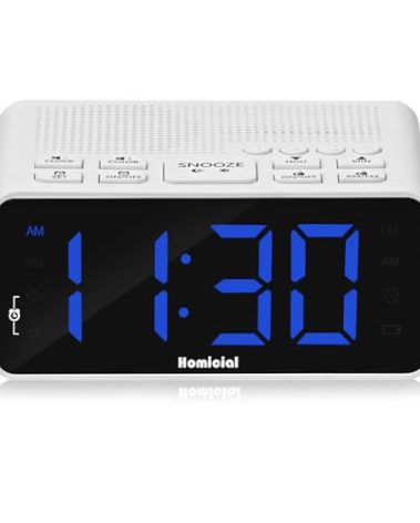Homicial Digital Alarm Clock Radio with AM/FM Radio, Multi-Colors 1.4” LED Digits, Preset, Sleep Timer and Clear Display with Dimmer for Bedroom Bedside, Outlet Powered with Battery Backup (White)