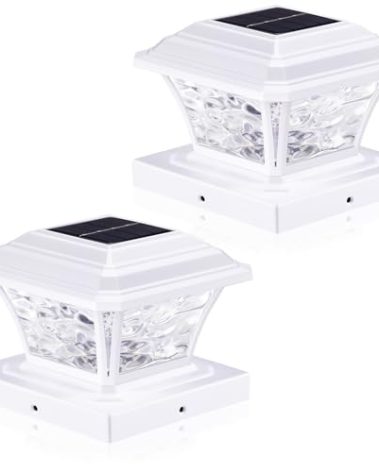 AEFRELEOHT Solar Post Cap Lights, Warm White/RGB Automatic Cycling/Fixed RGB Color, 9 Colors to Choose, 20 Lumens Fence Post Solar Lights for 3.6x3.6 4x4 4.5x4.5 5x5 Wooden/Vinyl Posts, White 2 Pack