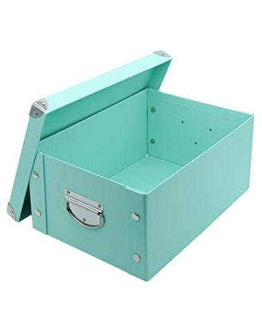 GUOZI Collapsible Storage Box, Decorative Memory Box with Lid & Metal Reinforced Corners, Cardboard File Bin with Handles, Organizer Gift Box for Keepsake Toy Photos Office Nursery Wardrobe Bookshelf